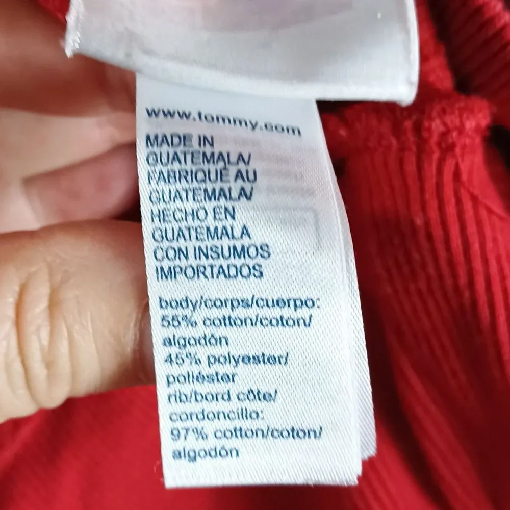 90s Vtg Tommy Hilfiger S Red Americana Short Crewneck Spellout Sweatshirt Jumper - Picture 8 of 9